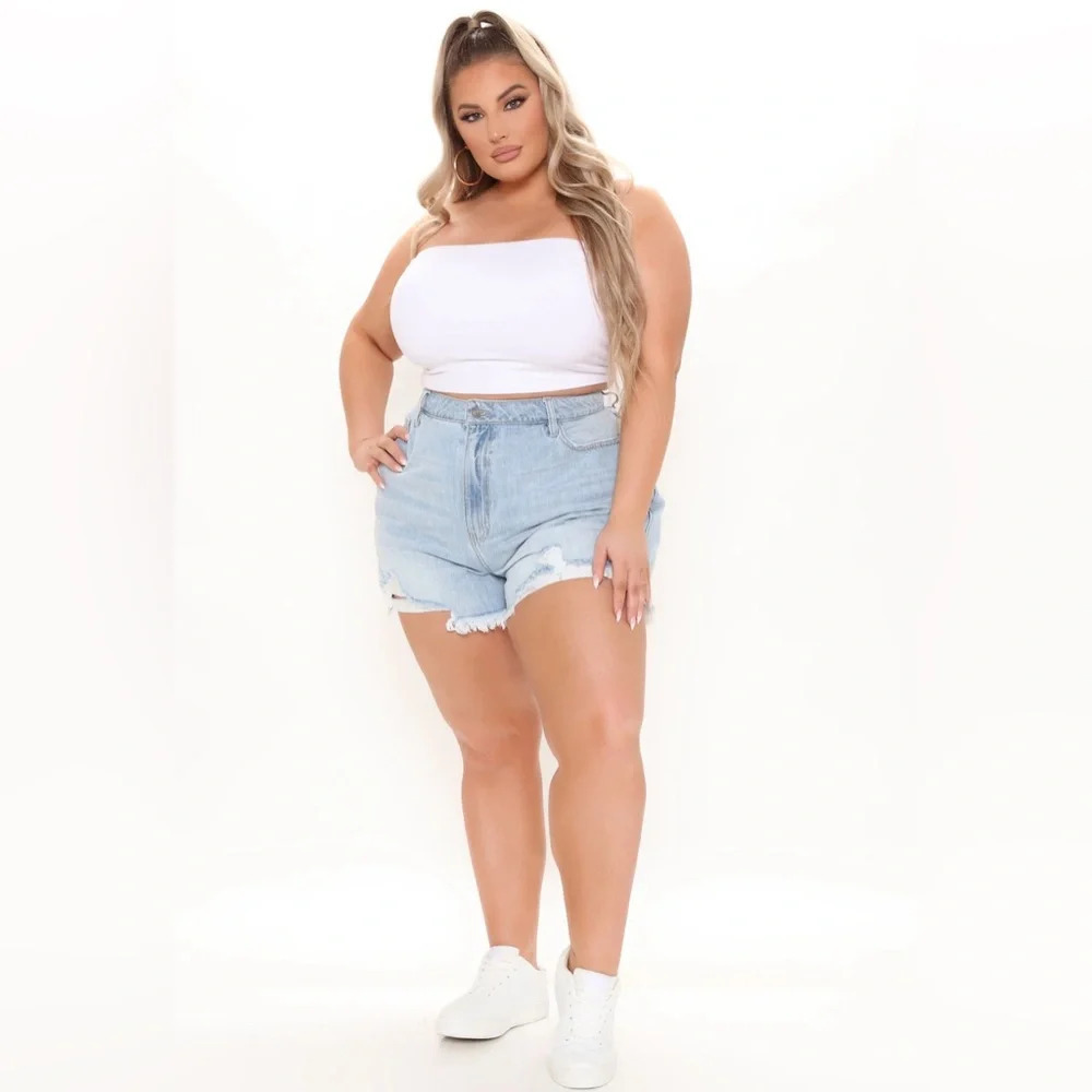 Fashion Nova Trailblazer High Waisted Denim Shorts - Light Blue Wash 1X